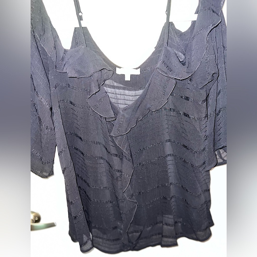 Marled Black Ruffled Blouse